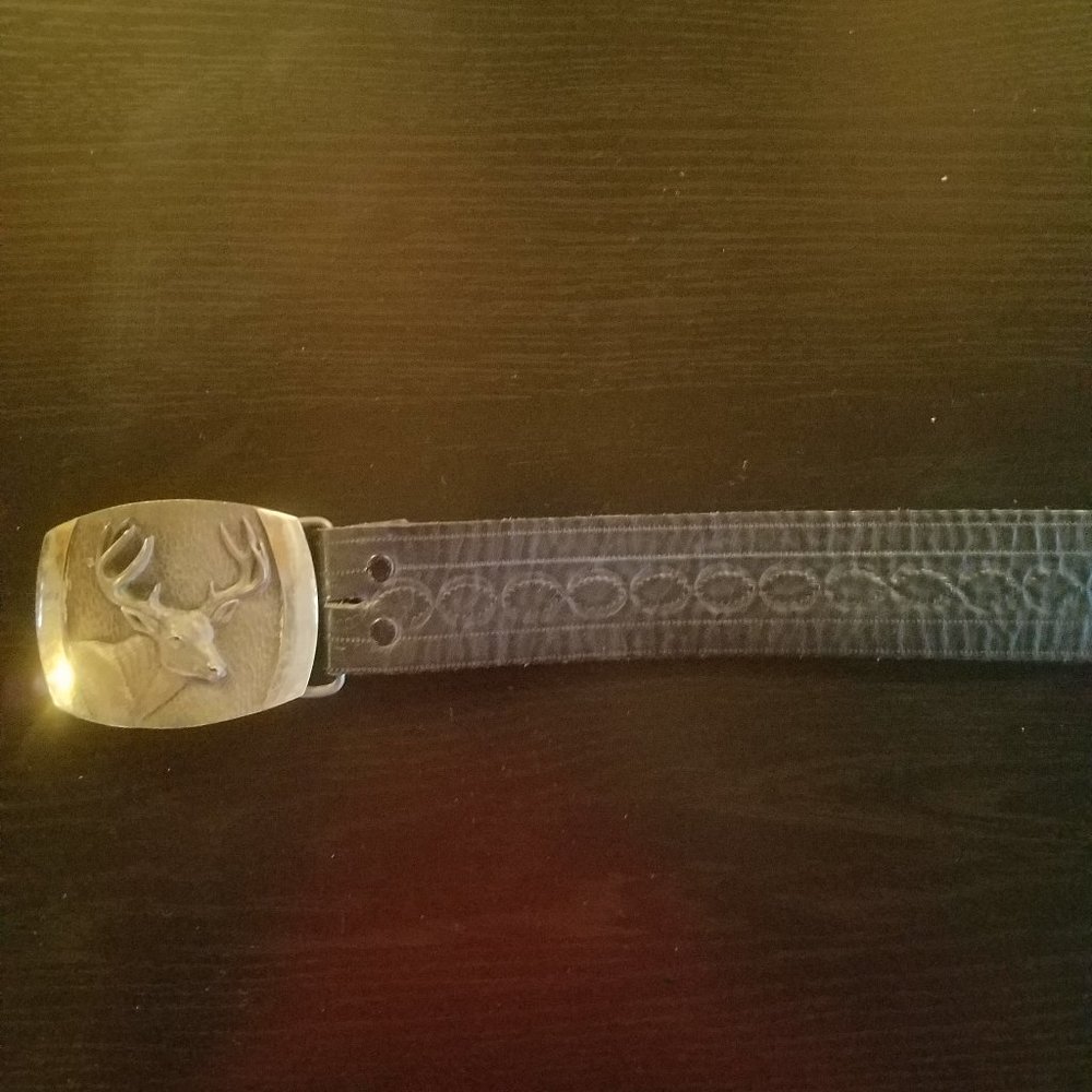 Bronze Deer Belt Buckle w/ imprinted leather belt